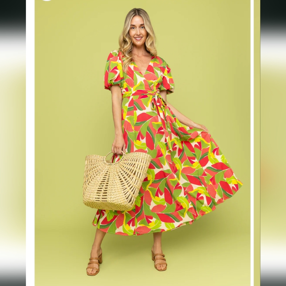 NWT Mixed By Nasrin L Tropica Wrap Dress